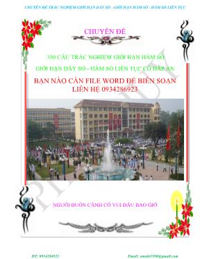 350 câu trắc nghiệm giới hạn hàm số giới hạn dãy số - Hàm số liên tục
